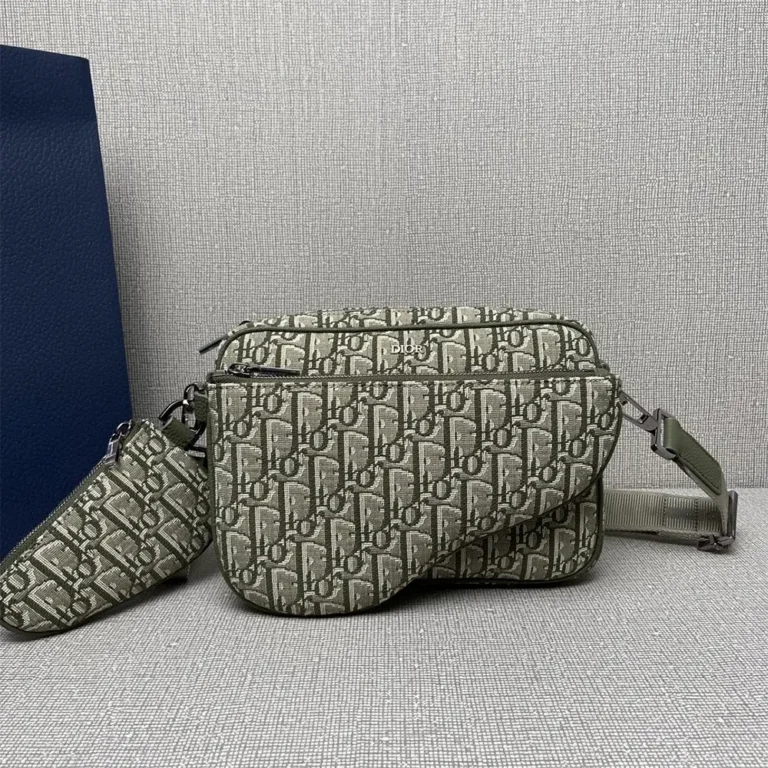 Dior Men Saddle Triple Pouch Khaki Dior Oblique Jacquard