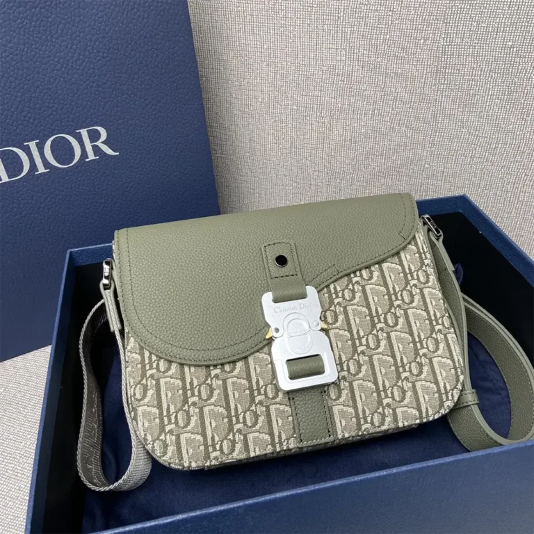 Dior Men Small Saddle Messenger Bag with Flap Khaki Dior Oblique Jacquard