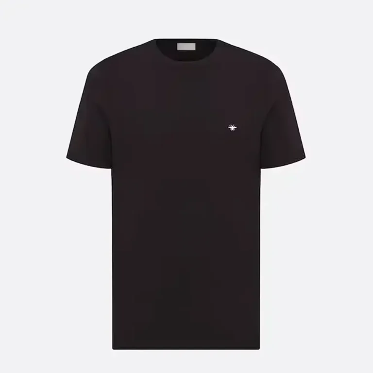 Dior Men T-Shirt with Bee Embroidery Black Cotton Jersey