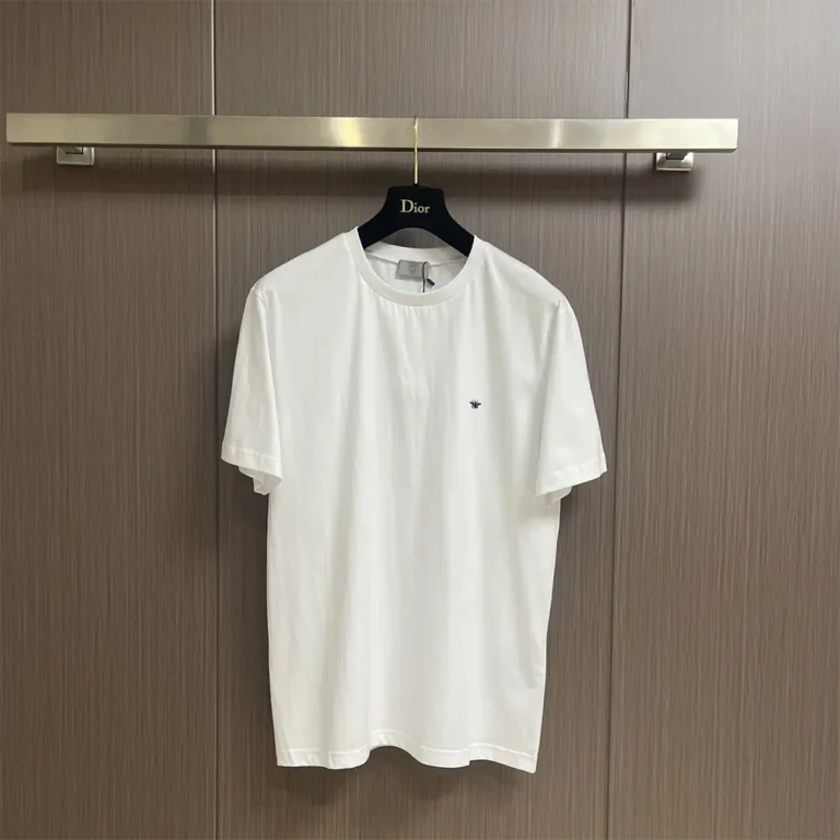 Dior Men T-Shirt with Bee Embroidery White Cotton Jersey