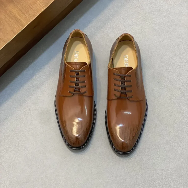 Dior Men Timeless Derby Shoe Brown Calfskin with Dior Oblique Gradient Patina