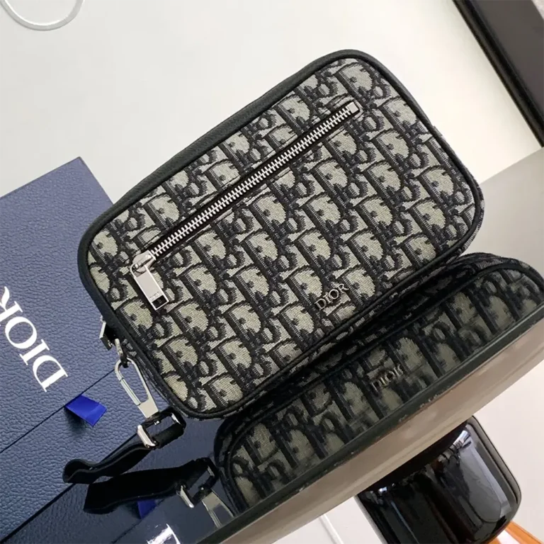 Dior Men Toiletry Bag Beige and Black Dior Oblique Jacquard