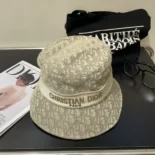 Dior Unisex D-Bobby Dior Oblique Small Brim Bucket Hat White and Gold-Tone Embroidery