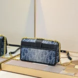 Dior Women 30 Montaigne East-West Bag with Chain Blue Denim Dior Oblique Jacquard