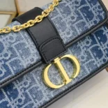 Dior Women 30 Montaigne East-West Bag with Chain Blue Denim Dior Oblique Jacquard