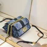 Dior Women 30 Montaigne East-West Bag with Chain Blue Denim Dior Oblique Jacquard