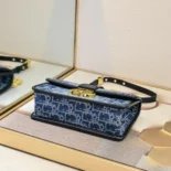 Dior Women 30 Montaigne East-West Bag with Chain Blue Denim Dior Oblique Jacquard