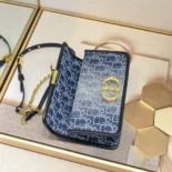 Dior Women 30 Montaigne East-West Bag with Chain Blue Denim Dior Oblique Jacquard