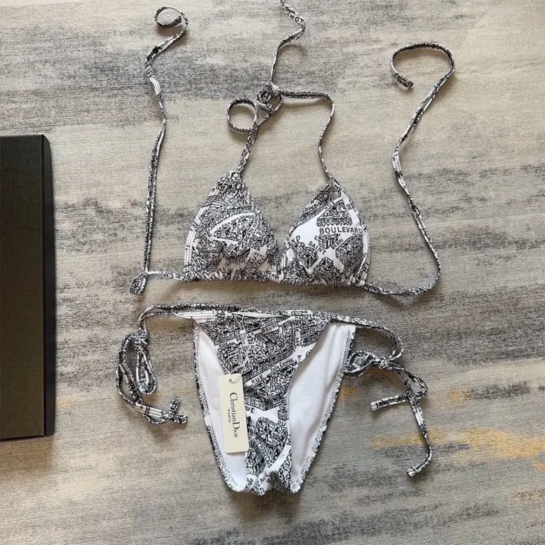 Dior Women Bikini Top / Bottom White and Black Technical Fabric with Plan de Paris Motif