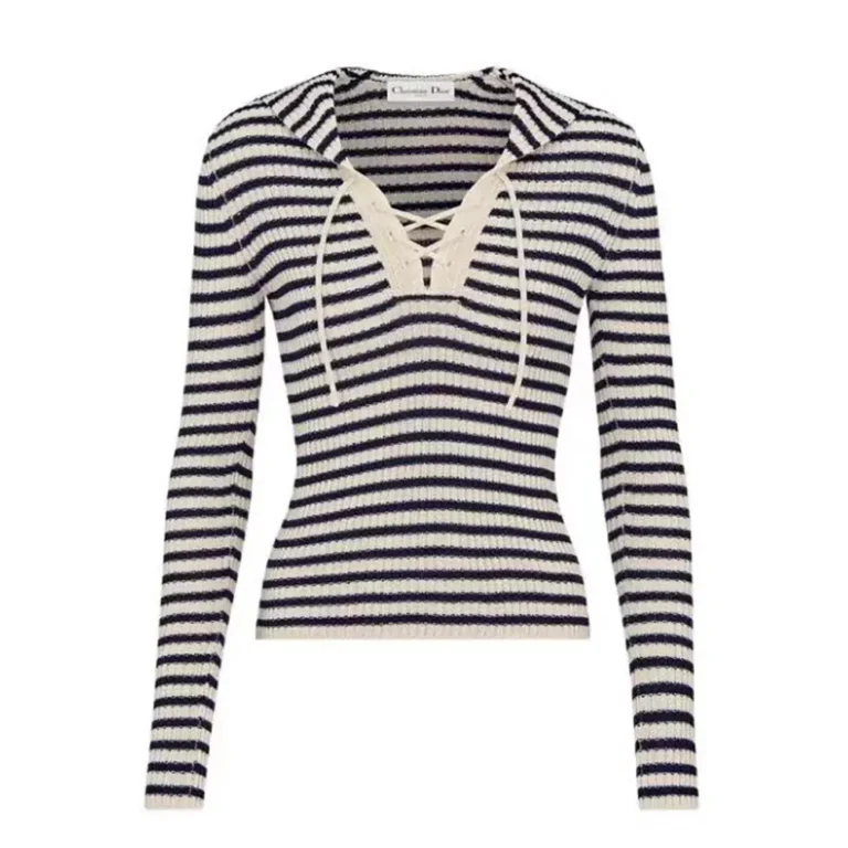 Dior Women Dioriviera Sweater Ecru Cotton Ribbed Knit 444S64AM789