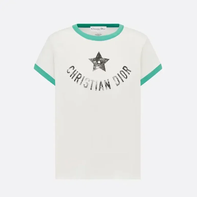 Dior Women Dioriviera T-Shirt Ecru and Aquamarina Cotton Jersey