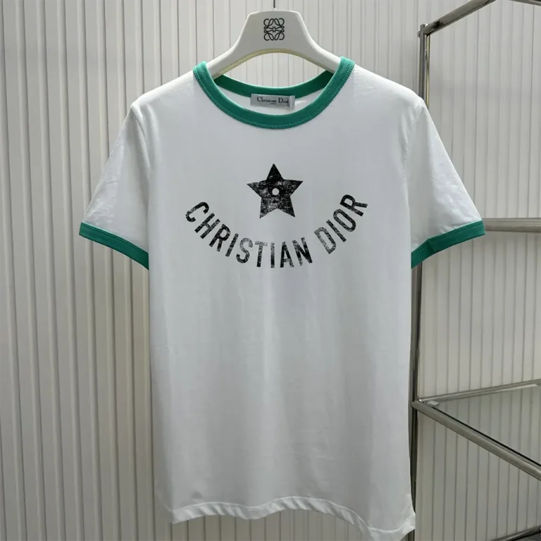 Dior Women Dioriviera T-Shirt Ecru and Aquamarina Cotton Jersey