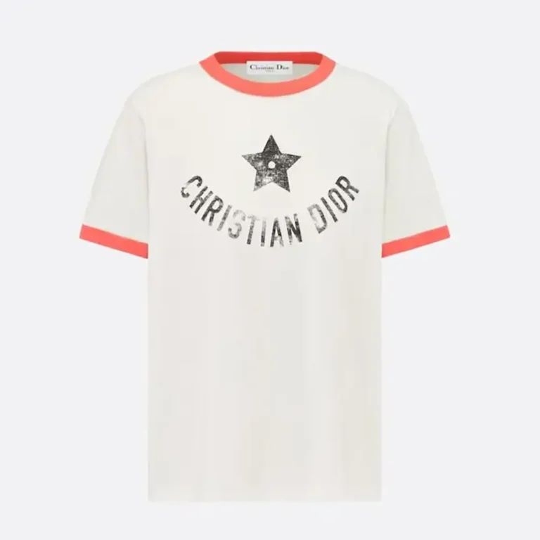 Dior Women Dioriviera T-Shirt Ecru and Coral Cotton Jersey
