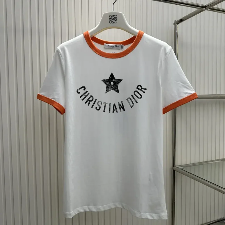 Dior Women Dioriviera T-Shirt Ecru and Coral Cotton Jersey