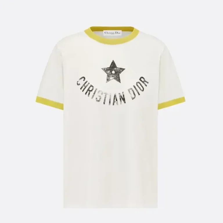 Dior Women Dioriviera T-Shirt Ecru and Lemon Yellow Cotton Jersey