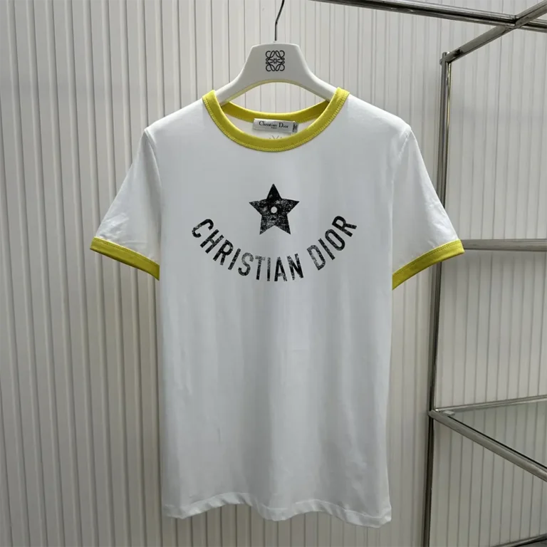 Dior Women Dioriviera T-Shirt Ecru and Lemon Yellow Cotton Jersey