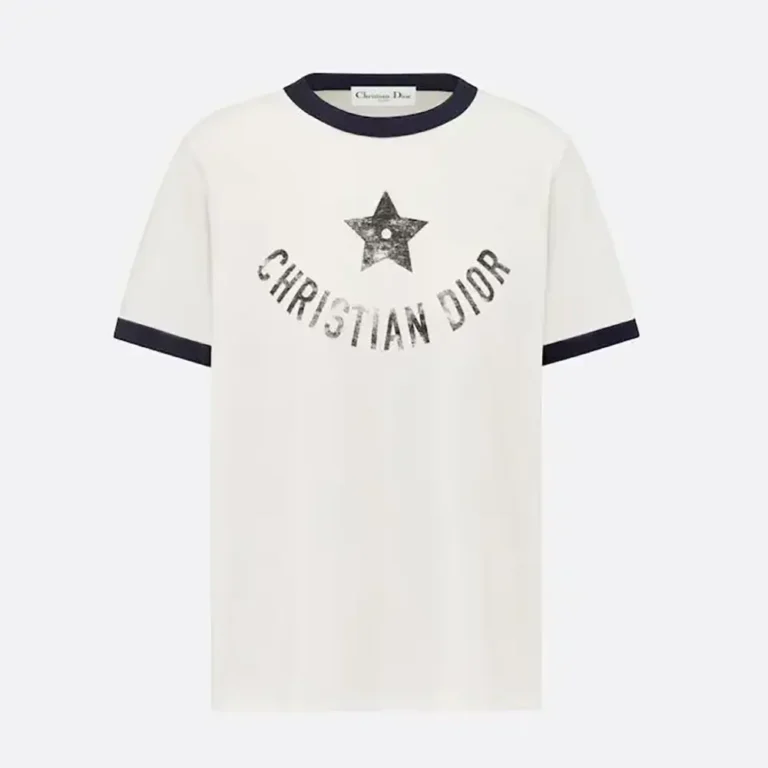 Dior Women Dioriviera T-Shirt Ecru and Navy Blue Cotton Jersey