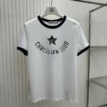 Dior Women Dioriviera T-Shirt Ecru and Navy Blue Cotton Jersey