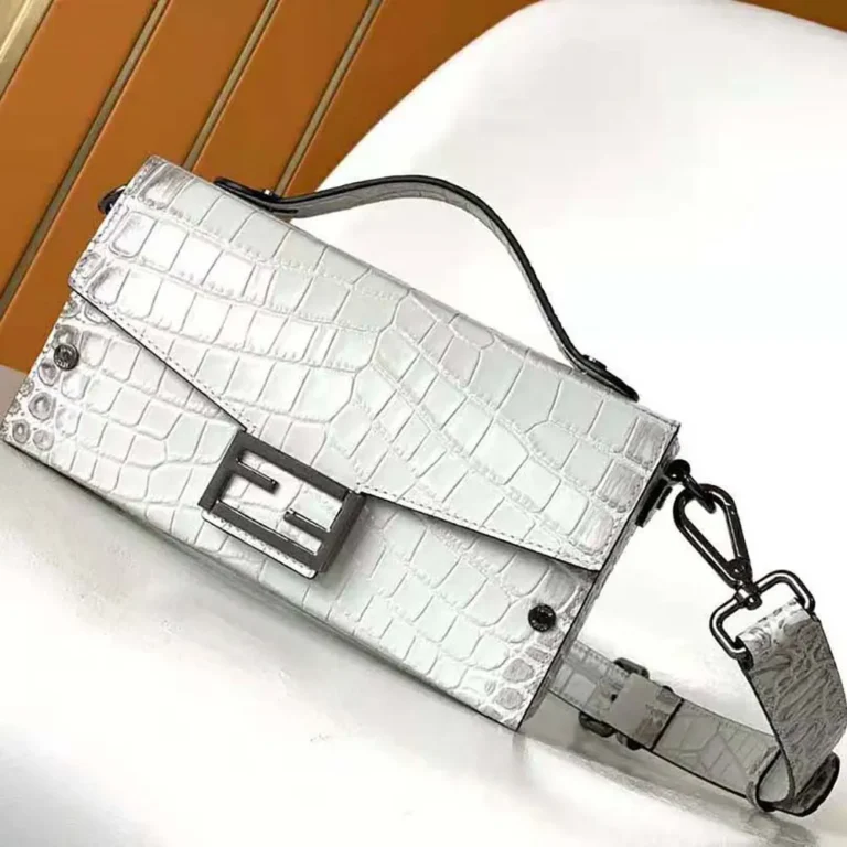 Fendi Men Soft Trunk Baguette White Nuanced Crocodile Leather Bag 7VA565ANDVF122F