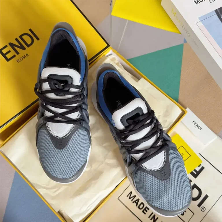 Fendi Men Tag Sneakers Blue Technical Mesh Running Sneakers