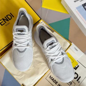 Fendi Men Tag Sneakers White Technical Mesh Running Sneakers