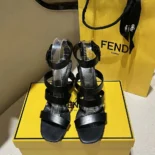 Fendi Women First Black Leather High-heeled Sandals 8X8512NA7F0QA1