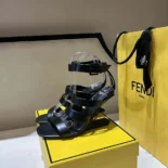 Fendi Women First Black Leather High-heeled Sandals 8X8512NA7F0QA1