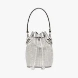 Fendi Women Mon Tresor Silver Leather Mini Bag with Crystal FF Motif