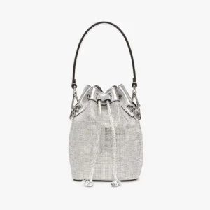 Fendi Women Mon Tresor Silver Leather Mini Bag with Crystal FF Motif