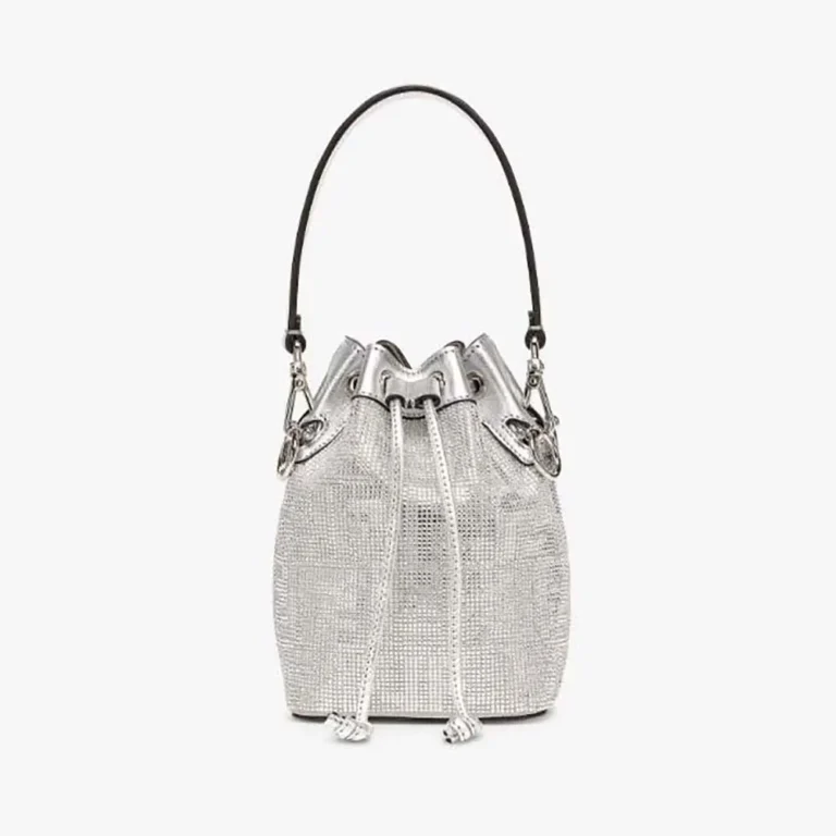 Fendi Women Mon Tresor Silver Leather Mini Bag with Crystal FF Motif