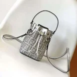 Fendi Women Mon Tresor Silver Leather Mini Bag with Crystal FF Motif