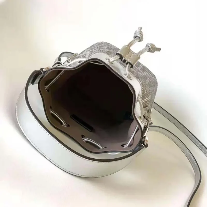 Fendi Women Mon Tresor Silver Leather Mini Bag with Crystal FF Motif