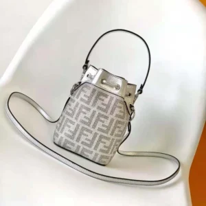 Fendi Women Mon Tresor Silver Leather Mini Bag with Crystal FF Motif