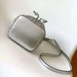 Fendi Women Mon Tresor Silver Leather Mini Bag with Crystal FF Motif