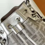 Fendi Women Mon Tresor Silver Leather Mini Bag with Crystal FF Motif