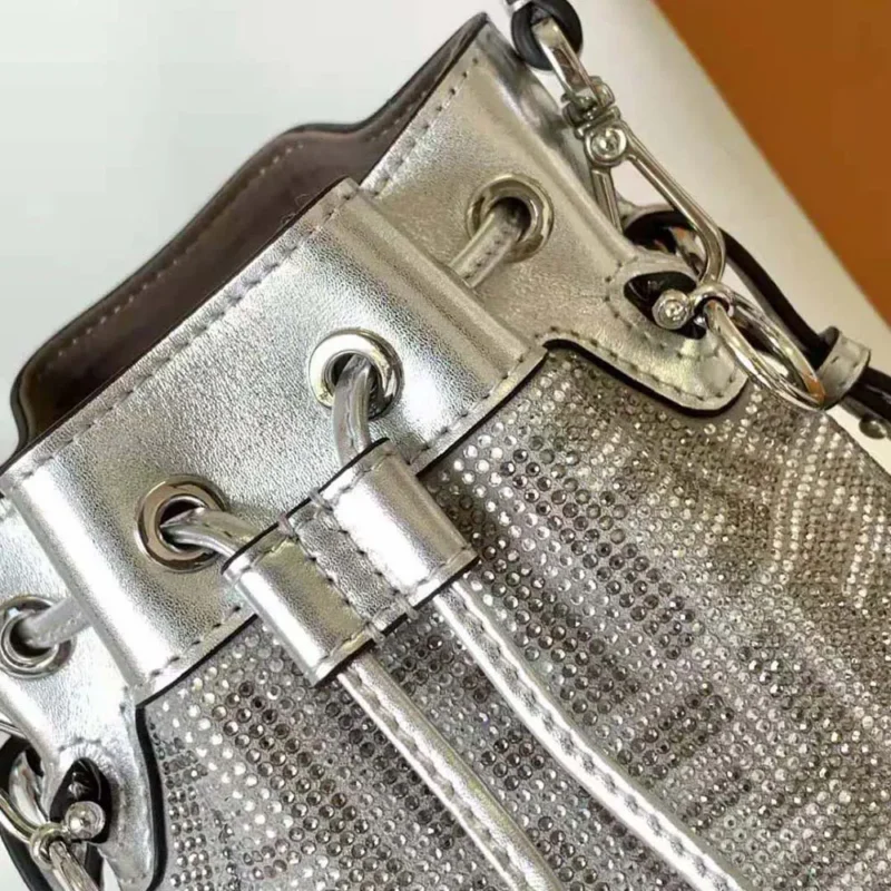 Fendi Women Mon Tresor Silver Leather Mini Bag with Crystal FF Motif