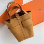 Hermes Women Picotin Lock 18 Pockets in Goeran Canvas Leather-Brown