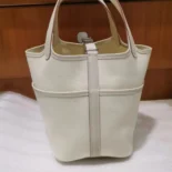 Hermes Women Picotin Lock 18 Pockets in Goeran Canvas Leather-White