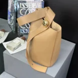 Loewe Unisex Medium Pebble Bucket Bag in Mellow Calfskin-Brown AANBBBWX01