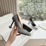 Loewe Women Toy Pump in Suede and Allover Rhinestones-Black L815S01X79