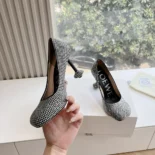 Loewe Women Toy Pump in Suede and Allover Rhinestones-Black L815S01X79