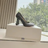 Loewe Women Toy Pump in Suede and Allover Rhinestones-Black L815S01X79