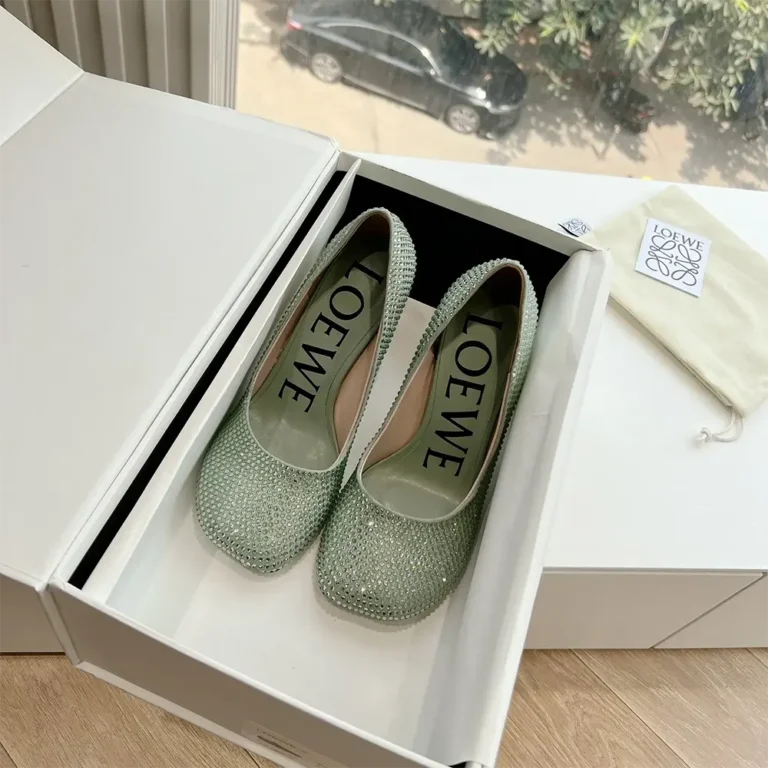 Loewe Women Toy Pump in Suede and Allover Rhinestones-Lime L815S01X79
