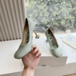 Loewe Women Toy Pump in Suede and Allover Rhinestones-Lime L815S01X79