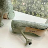 Loewe Women Toy Pump in Suede and Allover Rhinestones-Lime L815S01X79