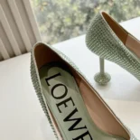 Loewe Women Toy Pump in Suede and Allover Rhinestones-Lime L815S01X79