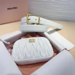 Miu Miu Women Belt with Matelassé Pouch-White 5CC5682FPPF0009