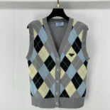 Prada Women Wool vest with an Argyle pattern