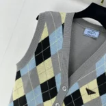 Prada Women Wool vest with an Argyle pattern