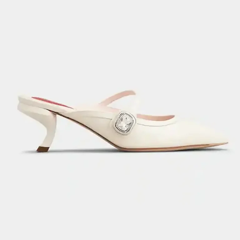 Roger Vivier Women Mary Jane Virgule Mules in Patent Leather-White